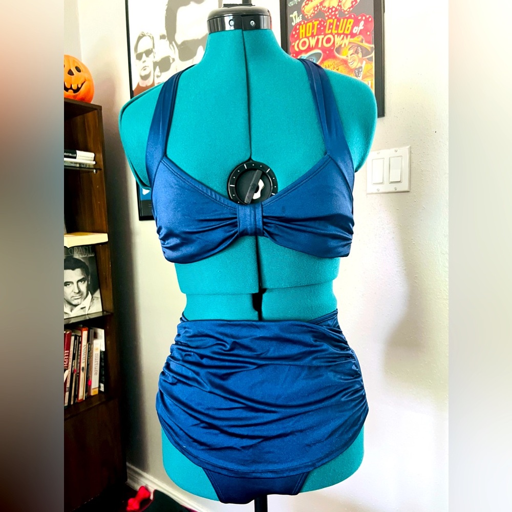 Vintage inspired swimsuit blue xs-s